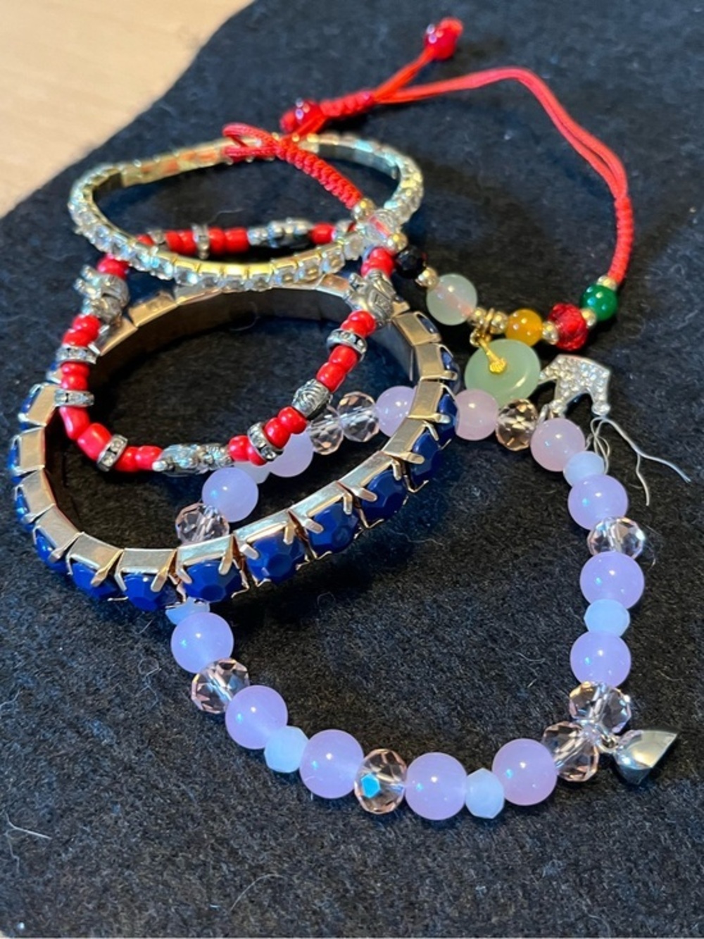 Multicolor Beaded Bracelet Set - Red, Pink & Blue Set of 5